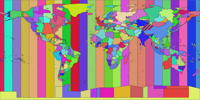 World map showing different timezones